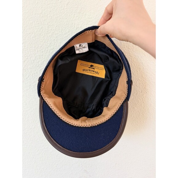 Sterkowski Wool Newsboy Cap Navy Blue Baker Boy Hat Leather Trim Poland 20.5” main image 16